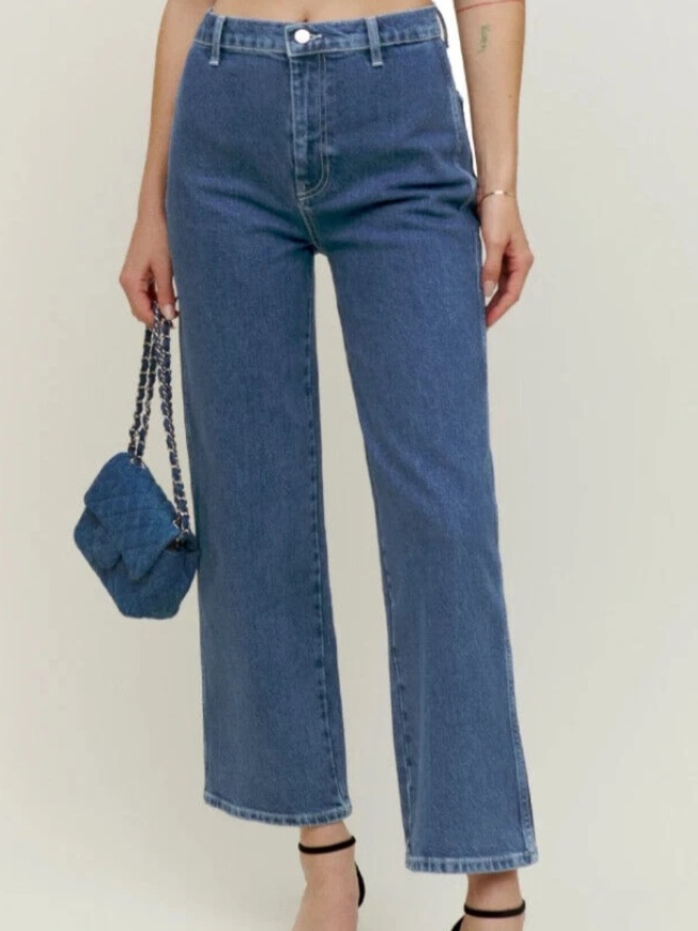 Reformation Straight Leg Jeans in Dark Blue Denim